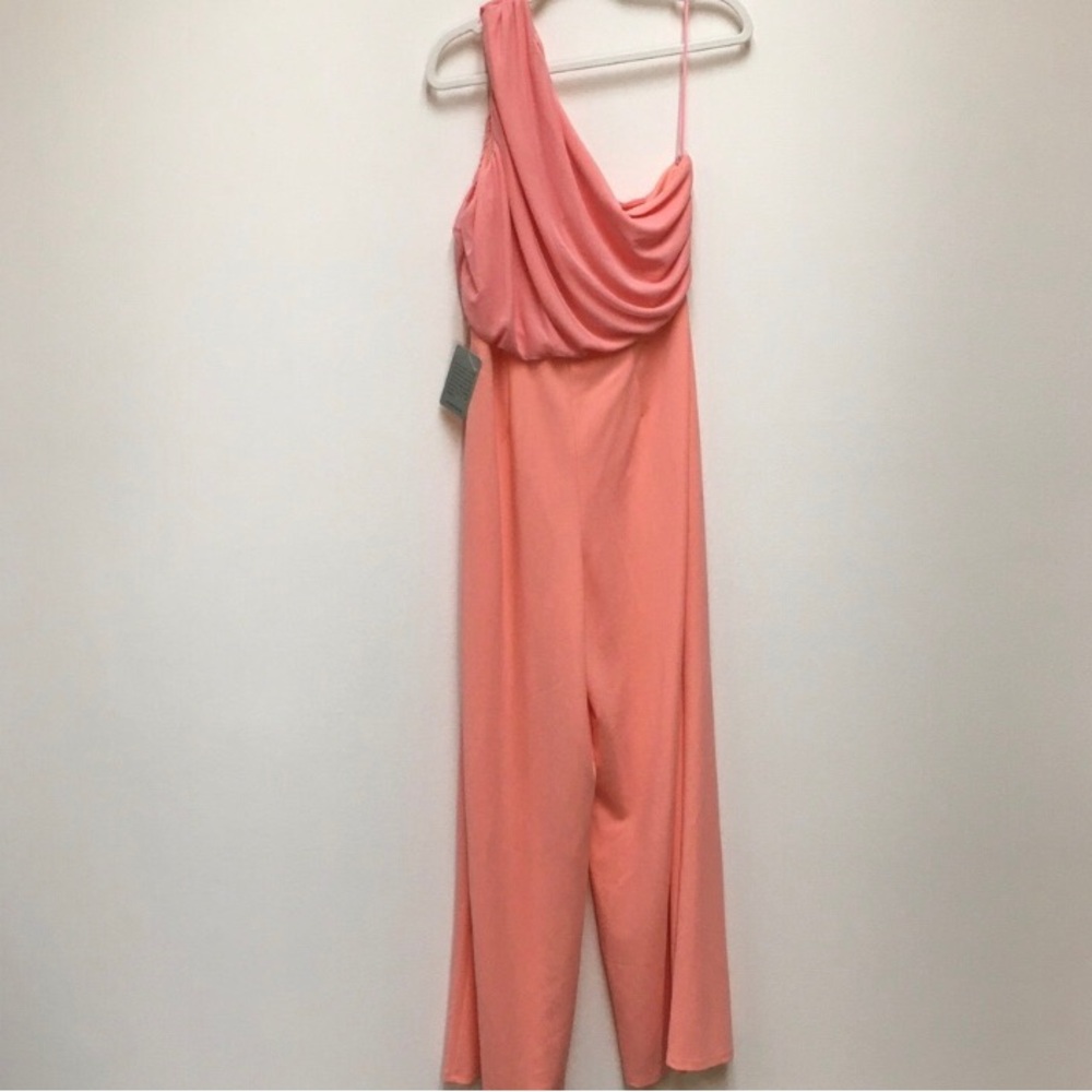 Love X Design One Shoulder Wide Leg Jumpsuit Large Coral Pink Spring Wedding - Picture 8 of 11